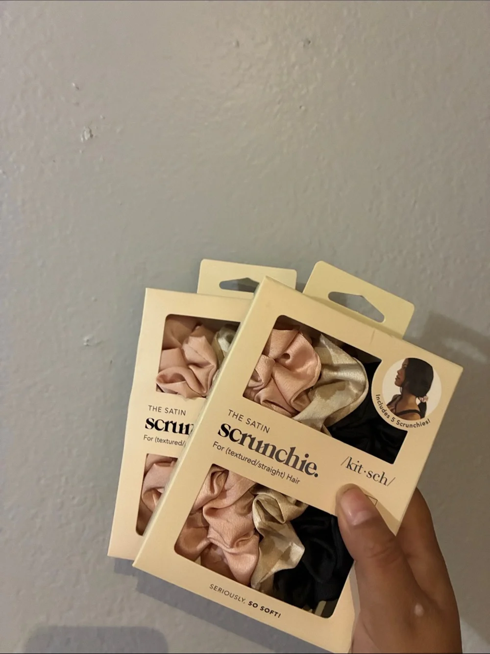 Two sets of Kitsch Satin Scrunchie Set - Blush, Cream & Black